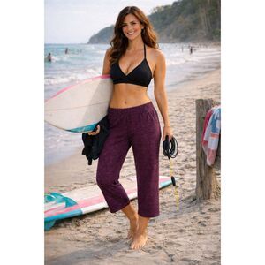Title Nine Womens XL Slaycation Pant Purple Maroon Wide Leg Baggy Athlesiure